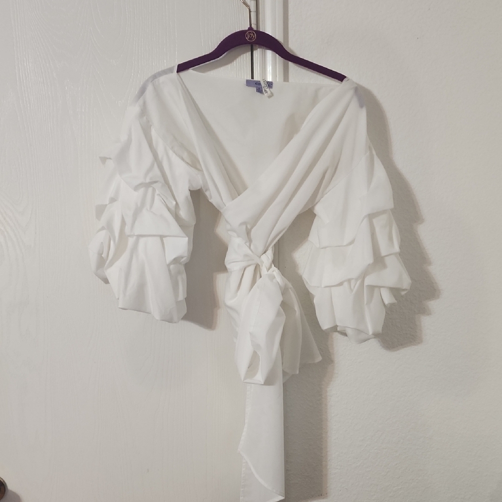 Elegant White Ruffle Sleeve Blouse by Eien